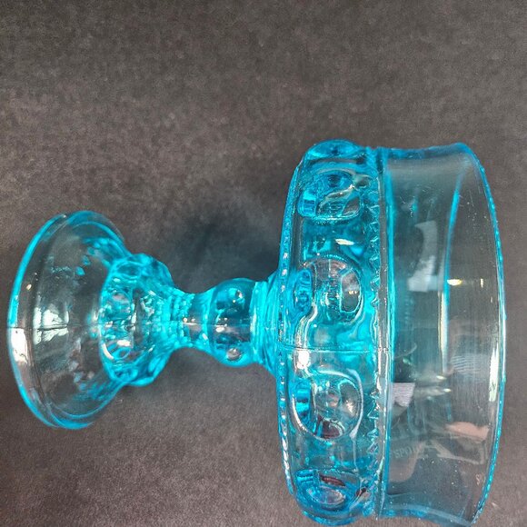 Beautiful Blue King's Crown Thumb Print Pedestal Candy Dish/Compote Bowl 1970s - Picture 12 of 13